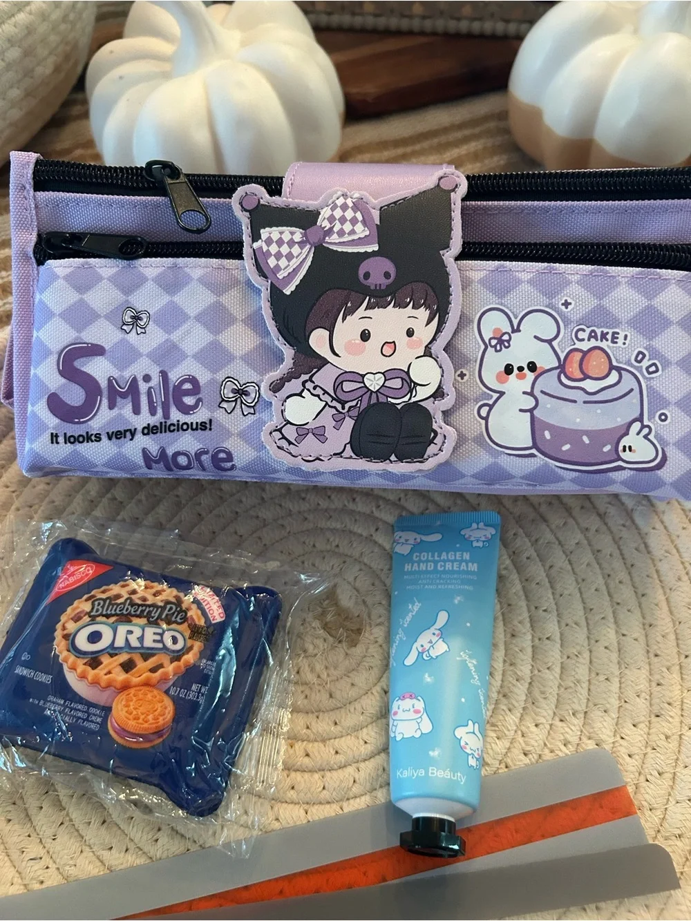 Kids Lavender Pencil Pouch with Cute Character Design